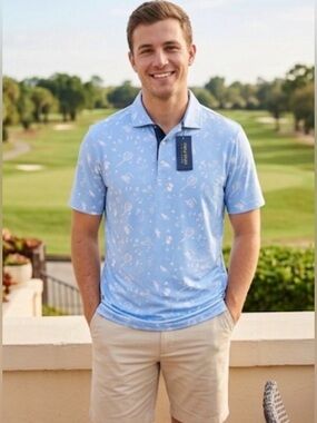 Polo Golf by Ralph Lauren Light Blue Printed Short-Sleeve Polo men’s small NWT